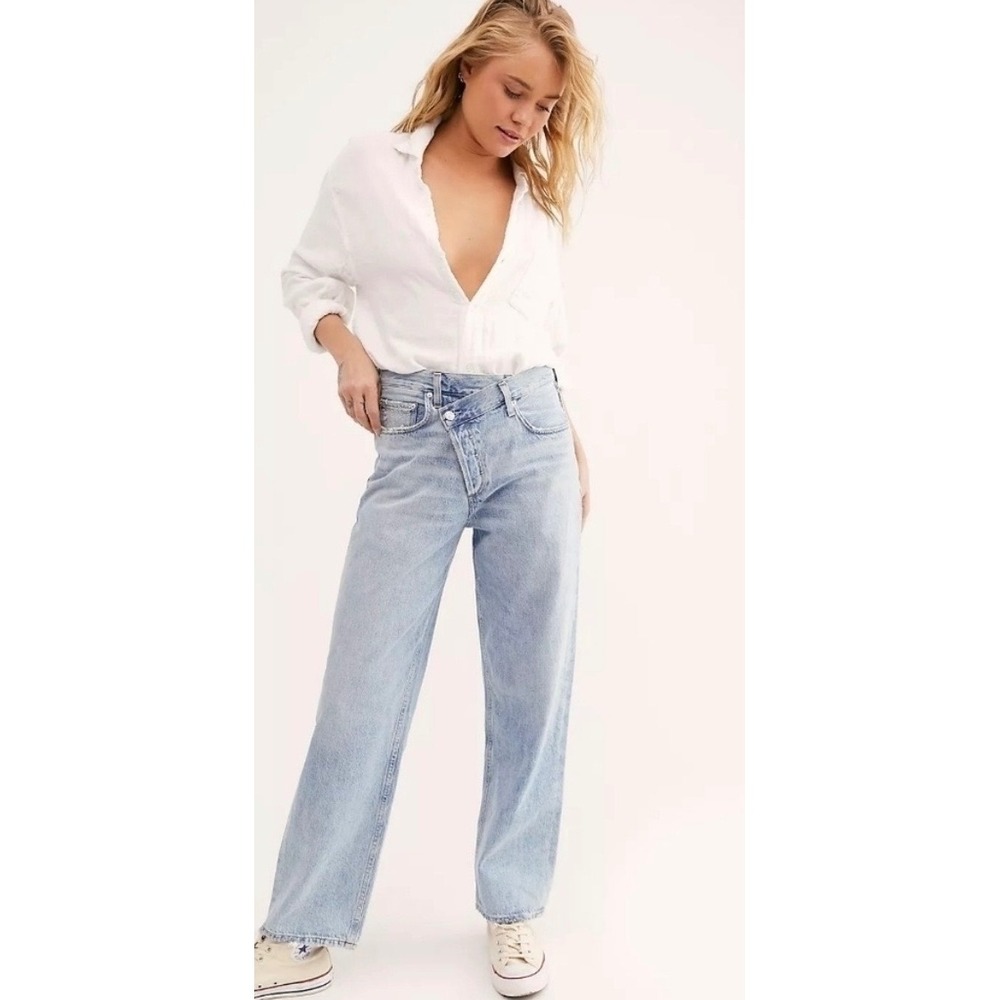 Agolde Criss Cross Upsized Jeans Light Blue Straight Leg Denim A097-983 Size 27 - Picture 12 of 13